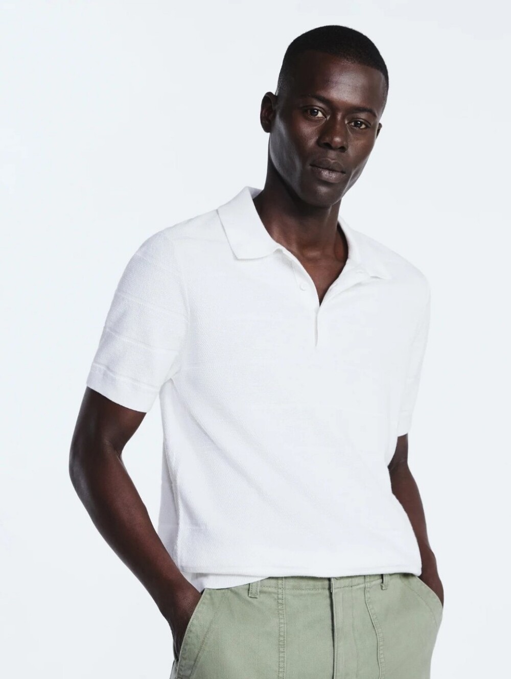 Free Assembly Men's Textured Stripe Polo Sweater with Short Sleeves
